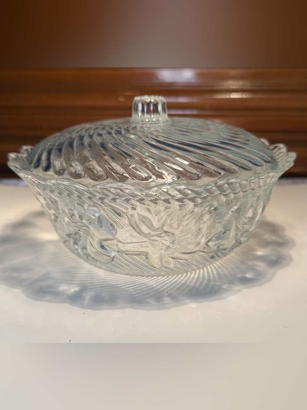 Vintage Pressed Glass Covered Candy Dish Manufactured by KIG